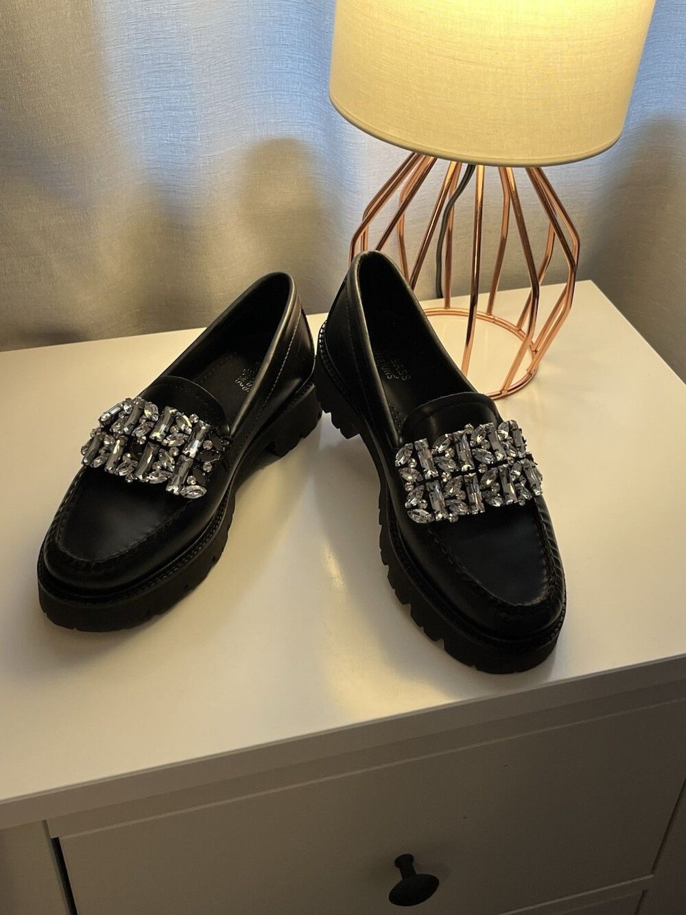 G.H. Bass Weejuns Whitney Crystal Super Lug Loafers Black Leather Nwot